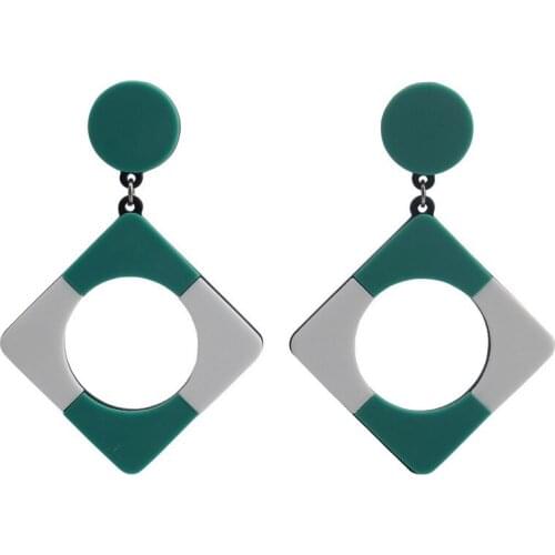 Handmade Black Metal Square Acrylic Pendant Drop Women Earrings Florate Brand Fashion New Party Statement Dangle Earrings Design