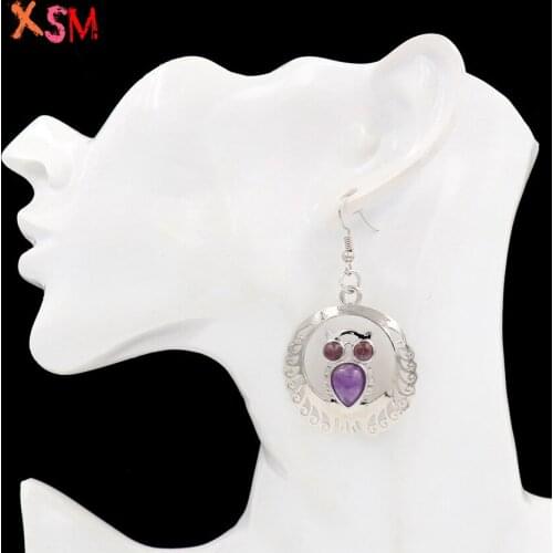 Xinshangmie Bohemian Hollow Out Owl Natural Amethysts Rose Pink Quartzs Opal Drop Dangle Earrings For Women Jewelry Gift 1 Pair