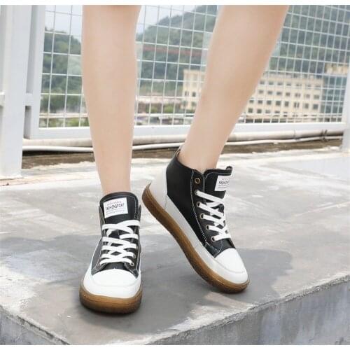 Woman Round Toe Genuine Leather Soft Comfortable Plat shoes Lace-up Casual footwear