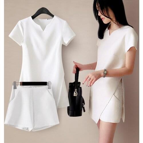 Set Ladies 2021 Summer New Fashion Temperament Short-sleeved Long Chiffon Shirt Casual Popular Shorts Two-piece Shorts Women D10