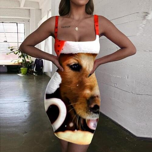 KYKU Christmas Dresses Women Animal Ladies Dresses Dog Vestido Sexy New Year Bodycon Dress Harajuku Halter Sleeveless