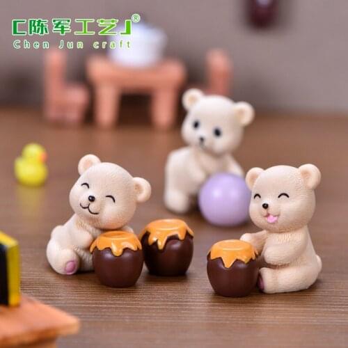 1pc Mini Resin Bear Honey Jar Ball Landscape Ornament Garden Miniature Figurine Craft Decor