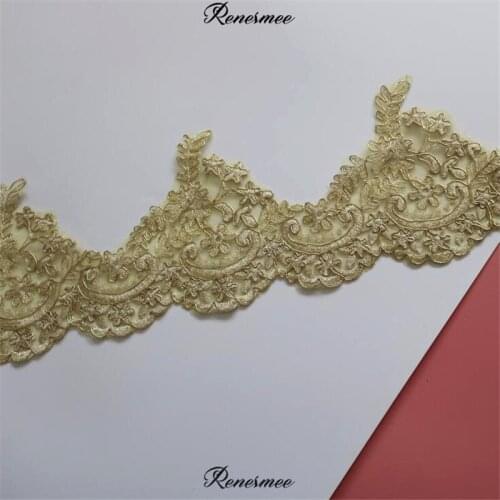 1Yard Sequin Gold Thread Lace Flower Applique Trim Edge Handmade diy Material Wedding Clothing Applique Flower Timimg 13cm SX360