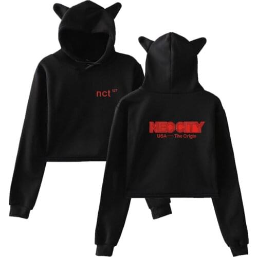 Nct 127 Funny Printing Cotton Hoodies Sweatshirt Fashion Cat Ears Crop Top Women Girl Hoodie Pullovers Sexy Harajuku Hoodie