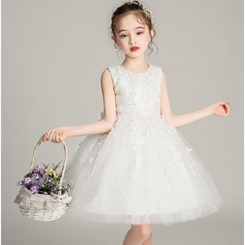2019 flower white ball gowns for girl 3-14 years pageant girl dress new year girl clothes party princess dress baby vestido