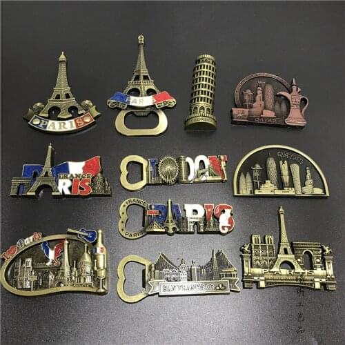 3D Metal Italy Paris Eiffel Tower London San Francisco Qatar Refrigerator Fridge Magnet Souvenirs Bottle Opener Home Decor