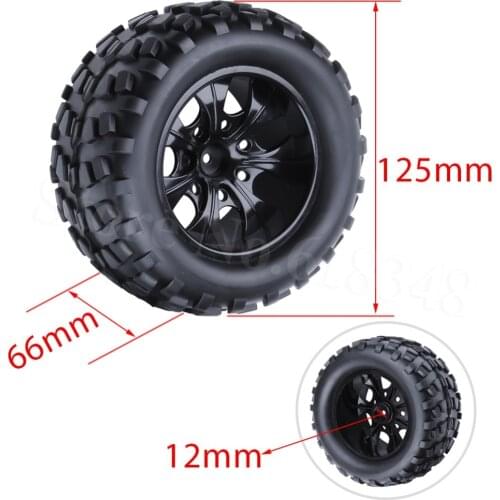 4x RC Tires & Nylon Wheel Rims Foam Inserts 12mm Hex Hub for 1/10 Scale Monster Truck Redcat Volcano EPX Pro S30 Blackout XTE