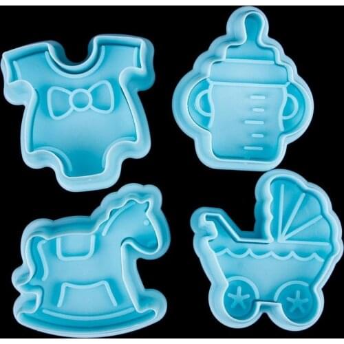 4Pcs/set Cookie Cutter Cake Cartoon Baby Toy Decor Sugar Paste Loaf Sugarcraft Plunger Fondant Cutter Tool Random Color