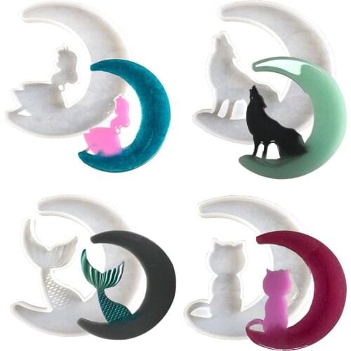4PCS/lot Crystal Epoxy Resin Mold Moon Pendants Casting Silicone Mould Handmade DIY Crafts Making Tool