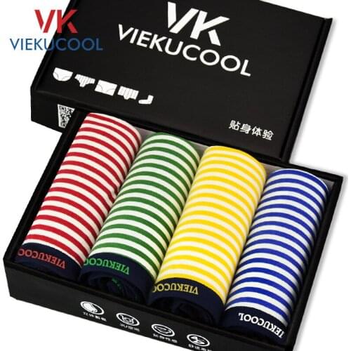 4 Pieces / Bag Mens Striped Boxer New Middle Waist Breathable Cotton Sweat-absorbent Shorts Head