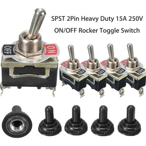 5Pcs Heavy Duty Car Boat Rocker Toggle Switch 15A 250V 2Pin SPST ON/OFF Rocker Switches with Waterproof Boot spst Rocker Switch