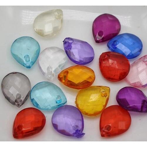 500 Mixed Color Transparent Acrylic Faceted Teardrop Charm Pendants 10X8mm