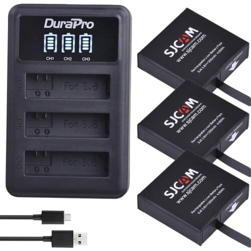 3Pc SJ8 Battery 1200mAh Original SJCAM SJ8 Battery + LED 3-Slots USB Charger for SJ8 Pro Plus Air Action Camera