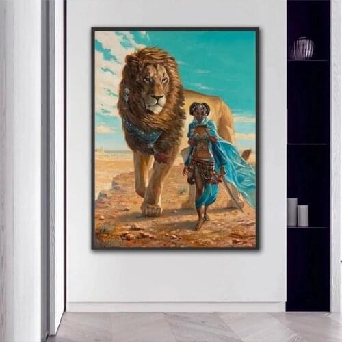 Africa Wild Lion with Girl 5D DIY Diamond Painting Full drill animal Diamond Embroidery Mosaic office decor drop shipping A2281