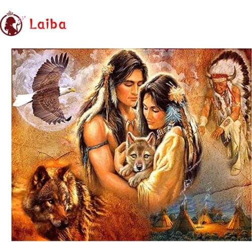 Diamond Painting Abstract retro art, indian man woman, wolf Cross Stitch Diamond Mosaic Embroidery crystal Beaded Handicraft