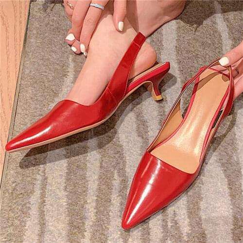 Party Sandals Womens Cow Leather Kitten Heel Party Pumps Pointed Toe Gladiators Mary Janes Slingback Shoes 34 35 36 37 38 39 40