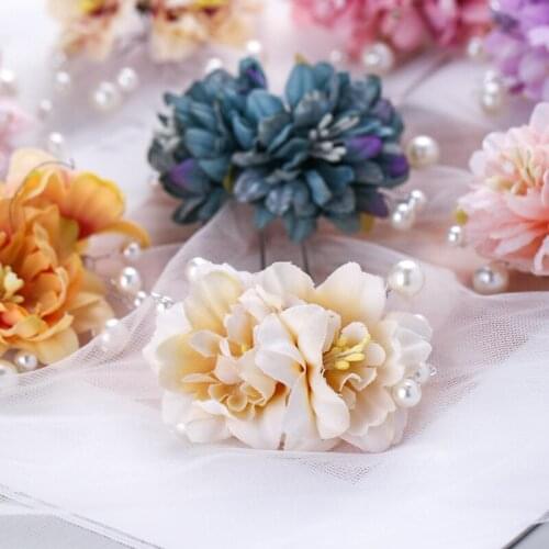 Cloth Flower Side Comb with Pearl Embellishment Chinese Style Vintage Headdress Hanfu Clothing Accessories for Women