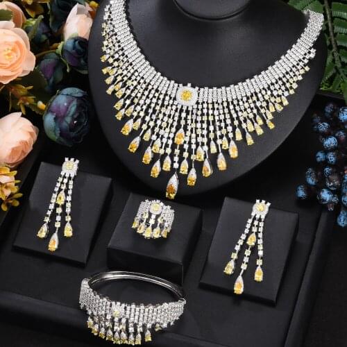 Famous Brand 4PCS Green CZ Luxury African Jewelry Set For Women Wedding Party Zircon Crystal Dubai Bridal Jewelry Set Gift