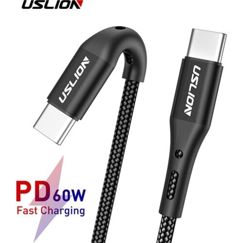 USLION 3m Type C USB Cable For Huawei P30 Redmi K20 Samsung S9 Plus Type C USBC Wire Support PD 100W QC3.0 3A Quick Charge Cable