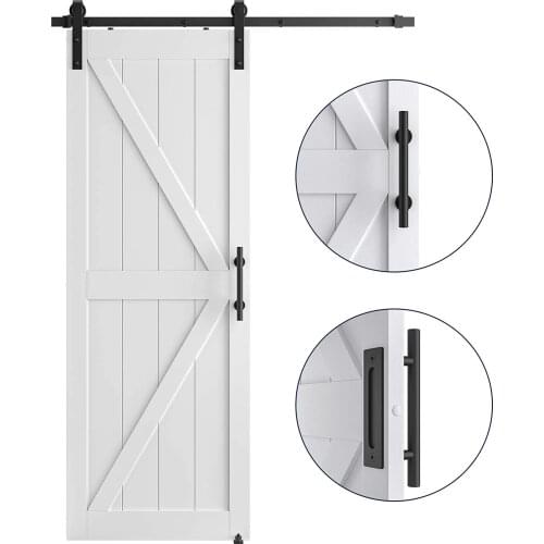 Barn Door Sliding Door Hardware Kit Wood Door Track Rail System 12in Handle Kit and 1 Floor Guides Door Barn Kit System