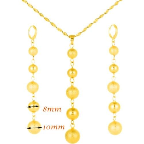 Arab/Africa Ethiopian Jewelry Gold Color Bead Jewelry sets Round Pendant Chain Necklace Ball Earrings for Women Gift