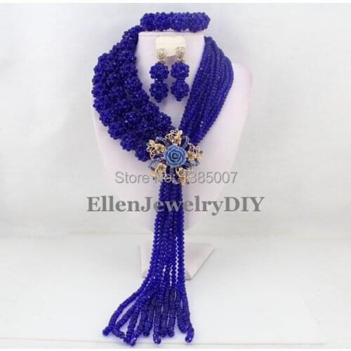 Royal Blue African Beads Jewelry Set Crystal Beads Necklace Set African Jewelry Set Crystal Jewelry Set Free Shipping W6230