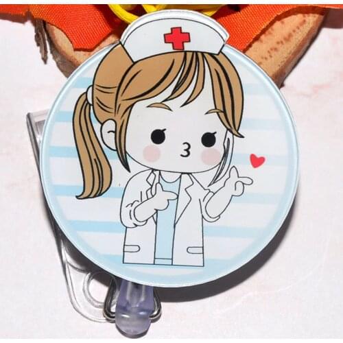 Hot Kawaii Cartoon Nurse Retractable Pull Badge Holder Reel ID Key Lanyard Name Tag Card Badge ID Holder Reels Office Supplies