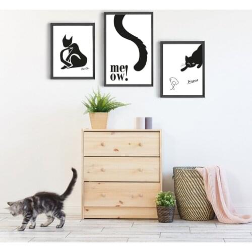 Minimalism Black Cute Cat Wall Art Canvas Painting Nordic Posters and Prints Wall Pictures for Living Kids Bedroom Decoration