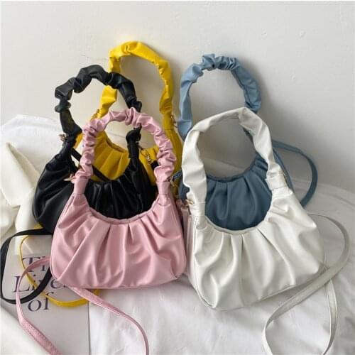 Fashion Women Bag Pure Color Messenger Pleated Underarm Hobos Handbags Soft Leather Women Designer Handbag for Women