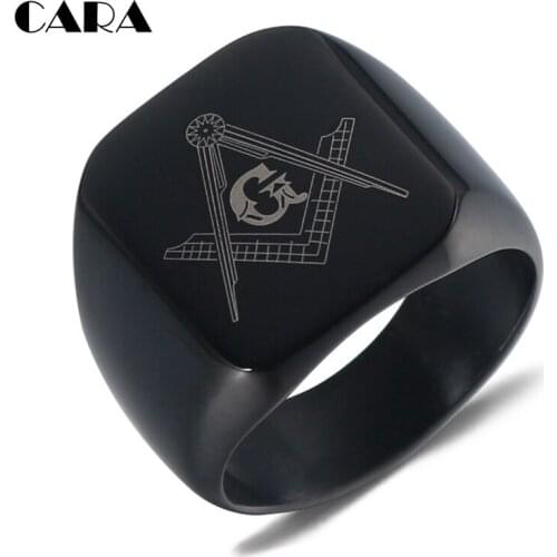 2019 NEW 316L Stainless Steel Men Ring Gold Free Mason Freemasonry Masonic Male hip hop Punk Ring Jewelry accessaries CARA0285