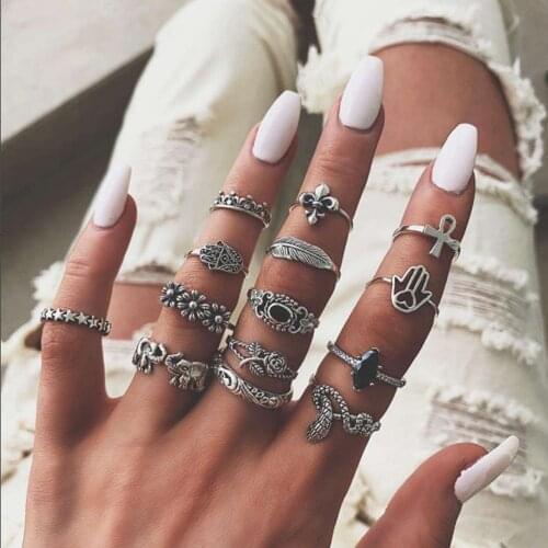 Modyle Silver Color Midi Rings Set For Women Boho Vintage Star Moon Opal Crystal Midi Finger Bands 2019 Female Bohemian Jewelry
