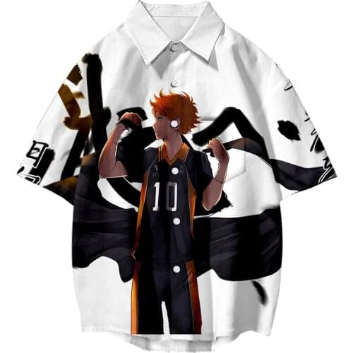 New Listing 3D Comic Haikyuu!! Short Sleeve Shirt Men Women Streetwear Summer Loose Tops with pocket and Buttons Cool Shirts