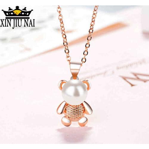 Bear pendant necklace genuine 8-9mm freshwater pearl jewelry for women new fashion with Cute lady birthday gift accessories
