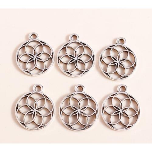 50pcs 14*17mm Antique Sliver Color Hollow Alloy Flower Charms for Jewelry Making DIY Necklaces Earrings Making Accessories Craft