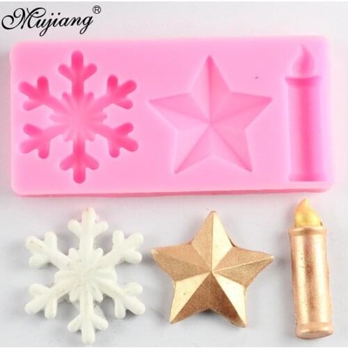 Christmas Decorations Snowflake Lace Chocolate Candy DIY Fondant Baking Cooking Cake Decorating Tools Star Candle Silicone Mold