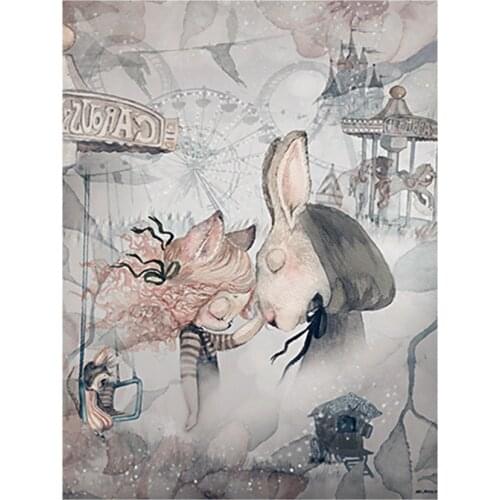 Rabbit Boy And Girls Cartoon Angel DIY Embroidery 11CT Cross Stitch Kits Craft Needlework Set Printed Canvas Cotton Design