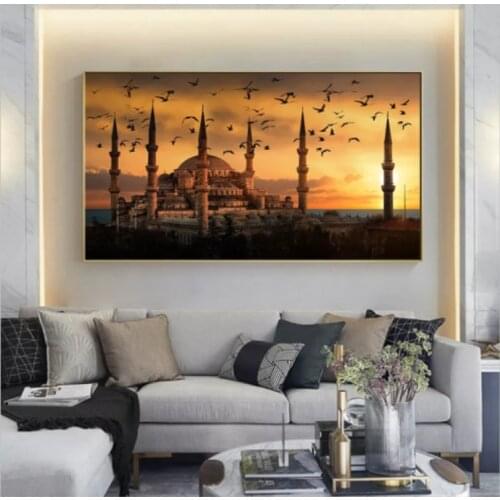 Modern landscape art Istanbul at sunset Canvas painting Wall Art for Living Room Home Decor (No Frame)