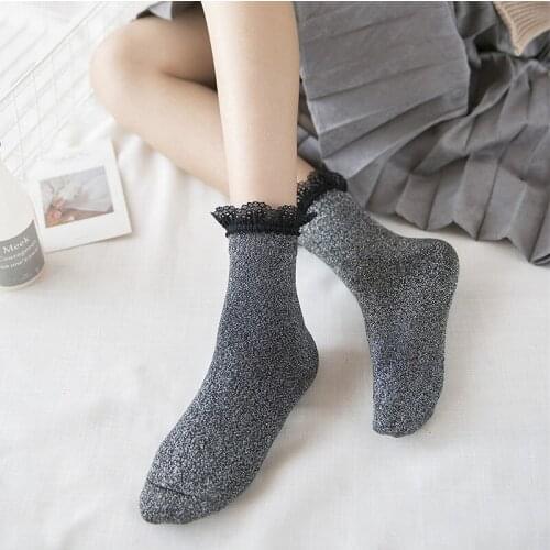 Sports Socks Women Cycling Tennis Yoga Socks Floral Edge Lace Cotton Warm Winter Socks