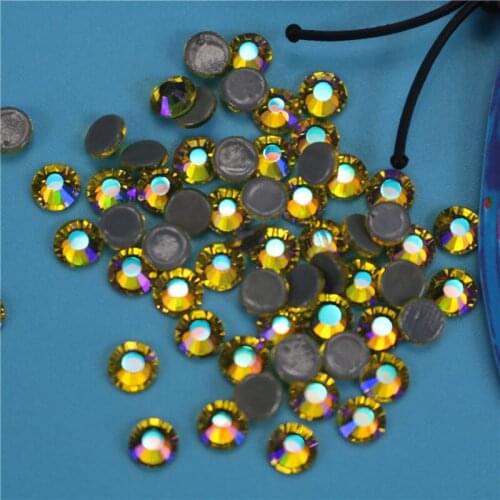 Crystals Stones Iron on FlatBack Lemon yellow AB Hot Fix Strass Crystal Hotfix Rhinestones for Clothes