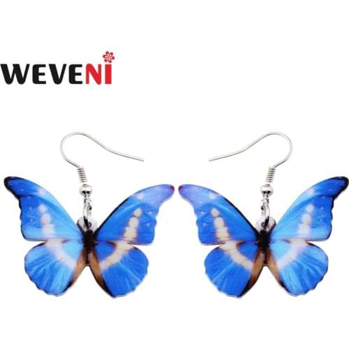 WEVENI Acrylic Printing Drop Dangle Big Morpho Helena Butterfly Earrings For Women New Fashion Accessories Insect Jewelry