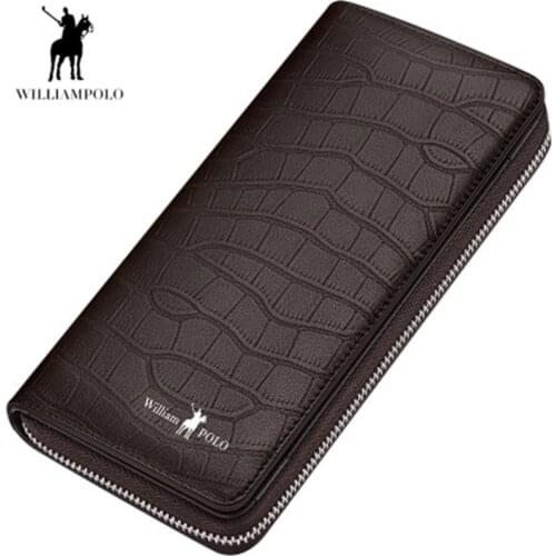 WILLIAMPOLO Men Wallets Real Cowskin RFID Blocking Men Wallets Large Capacity Card Holder Wallet Coin Purse Long Purse For Men