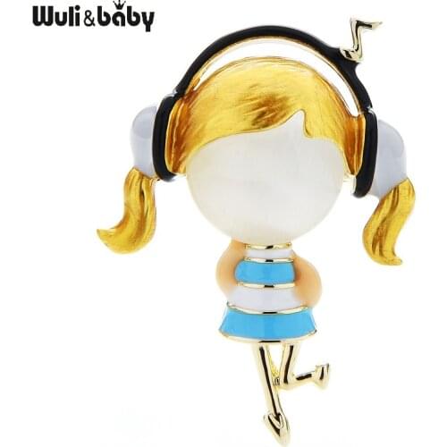 Wuli&baby Opal Wear Headset Girl Brooches Women Cute Enamel Lisening Music Girl Party Causal Brooch Pins Child Gifts