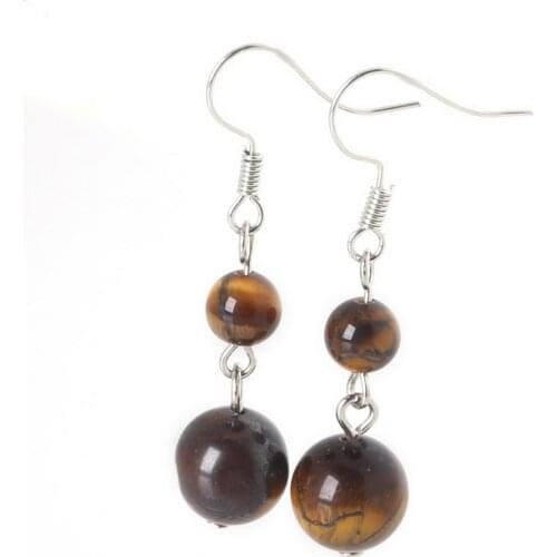 New Fashion Earrings for Women Natural Tiger Eye Beads Stone Dangle Long Lady Earrings Jewelry