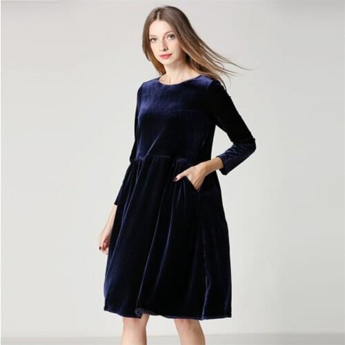 2020 Autumn Women O- neck Long Sleeve Velvet Dress Vintage Retro Party Dress Fashion Slim Vestidos Plus Size M-8XL 10 Colors