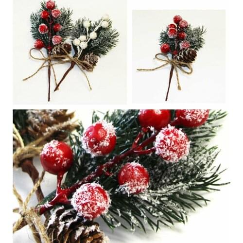 10pcs Christmas Artificial Pine Branch Berry Holly Flower Bouquet Pick Xmas Decor Ornament WXV Sale
