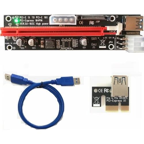 100set 009 PCI-E PCI E Express 1X to 16X Riser Extender Card SATA 15 Pin 6 Pin 4 PIN 3 Power Supply LED light display For mining
