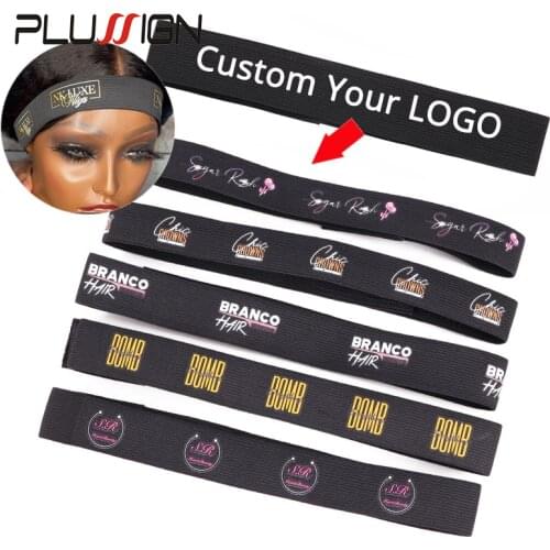 100Pcs/Lot Customized Logo Adjustable Elastic Band For Edges Wig Headband Edge Hair Band With Adjustable Velcro 58Cm Length