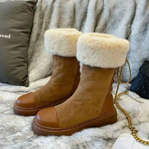 2020 New Winter Boots Fashion Womens PU Boots Round Toe Western Warm Ladies Snow Boots Comfortable Non-Slip Motorcycle Bootie