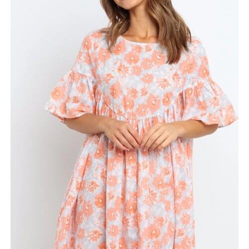 2021 Women Dress Fashion Print Floral O Neck Short Sleeve Mini Dress Casual Loose Bohemian Beach Dresses For Woman Robe Femme