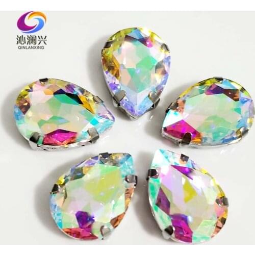 AB color teardrop shape High quality Glass Crystal flatback sew on claw loose rhinestones,Diy Clothing accessories SWS23